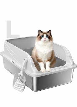 High-Sided Design Prevents Urine Leakage, Non-Stick, Easy to Clean, Includes Scoop, Gray L