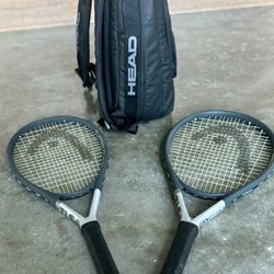 NEW! HEAD TIS6 x 2 Titanium Tennis Rackets & HEAD Pro Backpack 