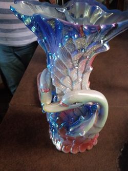 Swan & dolphine good luck Iridescent Ceramic Vase