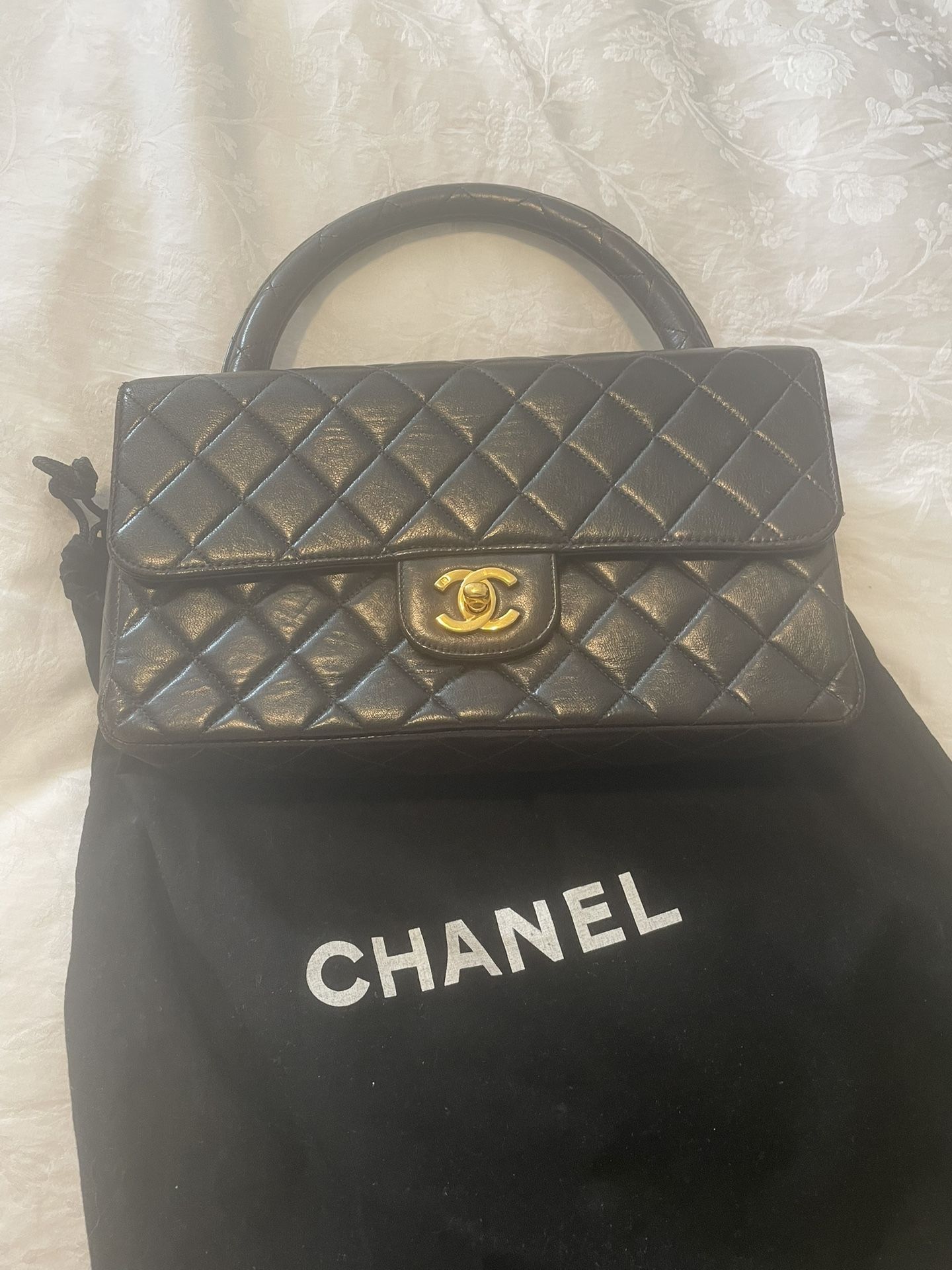 Vintage Chanel Black Quilted Parent Bag with Gold Plated hardware