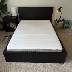  IKEA Haugesund Mattress + IKEA MALM Full Bed Frame (Dark Brown) + 3 Inch Mattress Topper