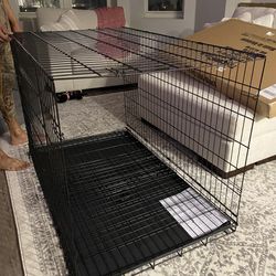 42 Inch Double Door Folding Metal Dog Crate With Leak-Proof Pan