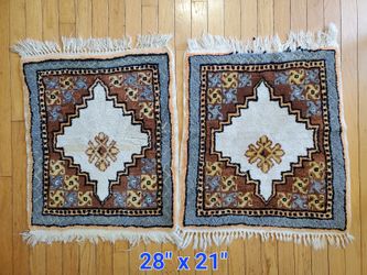 Pair of Hand-Made Tunisian Geometric Accent Rugs