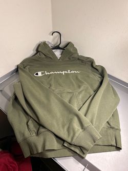 Champion Olive Green Pullover Hoodie White Embroidered Script Logo