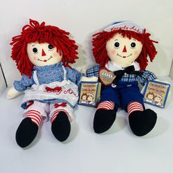 DAKIN RAGGEDY ANN & ANDY 80TH/85TH BIRTHDAY SIGNATURE 16" PLUSH DOLLS~L.N.W/TAGS