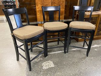 NICHOLS & STONE Black Full Back Wood Counter Stool w/ Brown Textured Cushion (Set of 3)