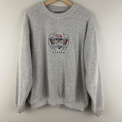 Vintage 90’s Heathered Grey Alaska Tribal Totem Pole Comfy Pullover Sweatshirt