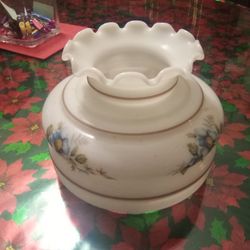 Vintage Milk Glass Hurricane Lamp Floral 5 7/8 Fitter And 5" Tall