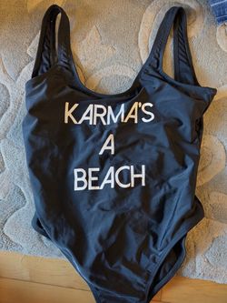 Black One-Piece Swimsuit Karma's A Beach