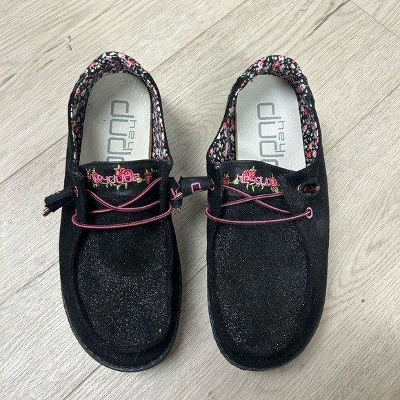 Hey Dude Wendy Canvas Jodi Inked Rose Embroidered Slip On Flat Loafers