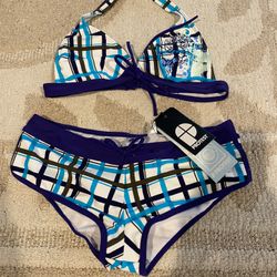 Protest Blue Plaid Bikini Set Swimwear Size M