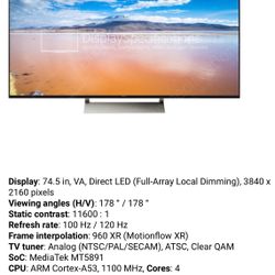 Sony Bravia XBR-75X940E 75” 4K UHD TV