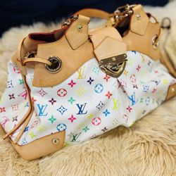 Authentic Vintage Y2K Louis Vuitton Takashi Murakami White Multicolor Ursula Bag 