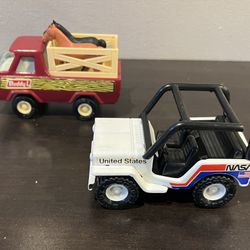 Lot of 2 Vintage Buddy L Trucks - Horse Rack Truck w/Horses & NASA Jeep