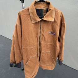 Utmost Brown Zip Lined Logo Spread Collar Mid-Length Men's Work Jacket
