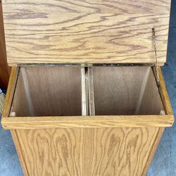 Solid Wood Oak 2 Bin Trash / Recycling / Laundry Cabinet 