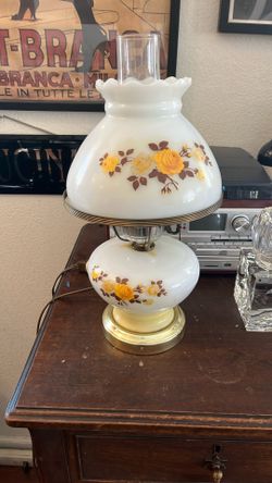 Vintage Gone With The Wind Style Milk Glass Hurricane Lamp