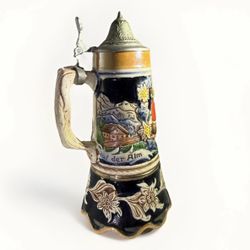 Authentic Antique German Beer Stein With Wind Up Music Box