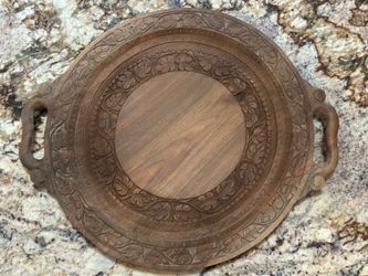 Beautiful Vintage Polish Hand Carved Wooden Serving Tray - One Piece Wood - Polish Folk Art Platter