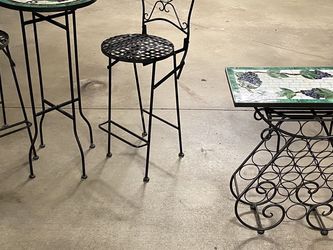 Vintage Z Gallerie Iron Mosaic Bistro Table Top And Chairs