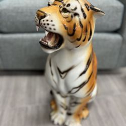 Italian Porcelain Ceramic 23” Tall Floor TIGER Statue By CERAMICHE BOXER MADE IN ITALY $375 Firm.   29” Leopard $500 Each Firm.  