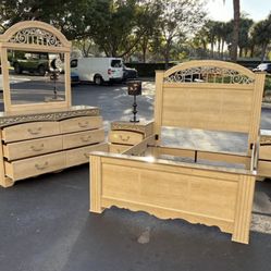 Beautiful Bedroom Set Queen Size Solid Wood Clear Color Like New by Ashley Furniture