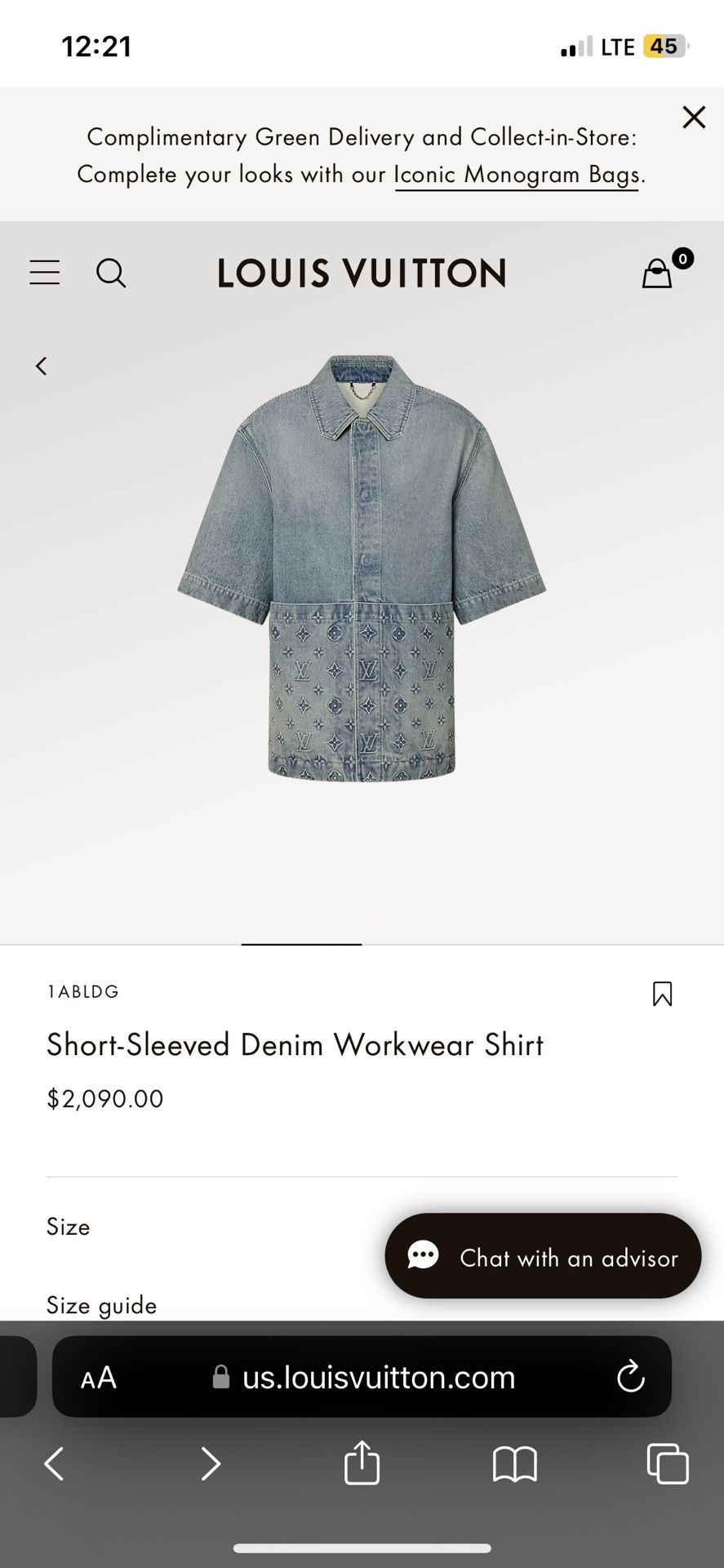 Louis Vuitton Short-sleeved Denim Workwear Shirt 1ABJ9O, Blue, L