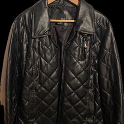 Ladies XL Black Faux Leather Quilted Jacket