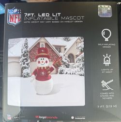 NFL 7 Ft. LED Lit Inflatable Mascot featuring an San Francisco 49ers snowman mascot design. The 7-foot self-inflating outdoor decoration is made of po