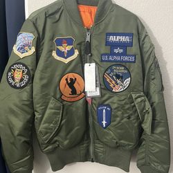 Alpha Industries MA-1 Squadron Bomber Jacket Green Sage Reversible Size S Small