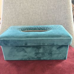 Never Use Blue-Green Velvet Tissue Box Cover with Beads  10”x6”x4”
