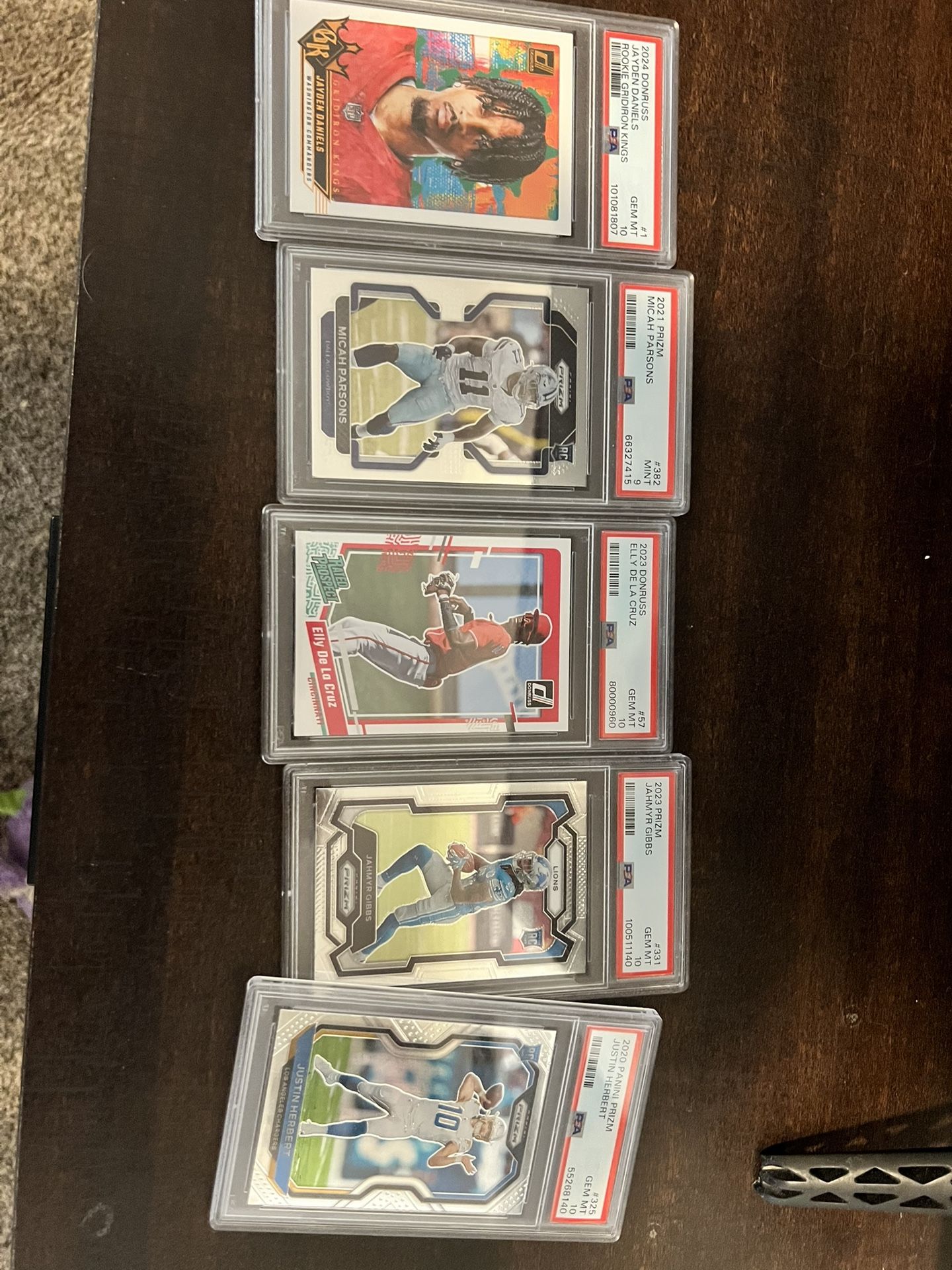 PSA 10 cards. Jayden Daniels, Justin Herbert, Micah parsons, Jahmyr Gibbs