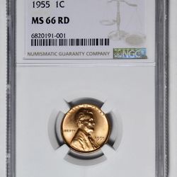 Superb 1955 Lincoln Cent Certified by NGC MS-66 RD