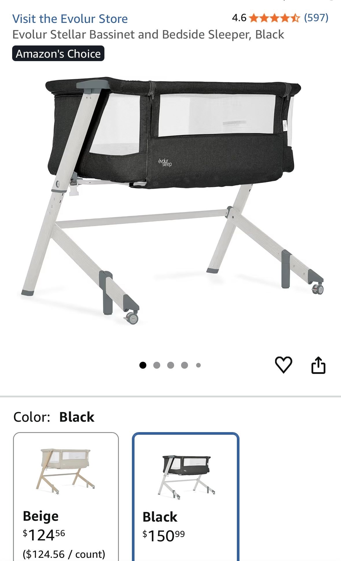 Evolur Stellar Bassinet and Bedside Sleeper, Black