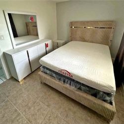 Bedroom Set White And Gold Cream Bed Beige New