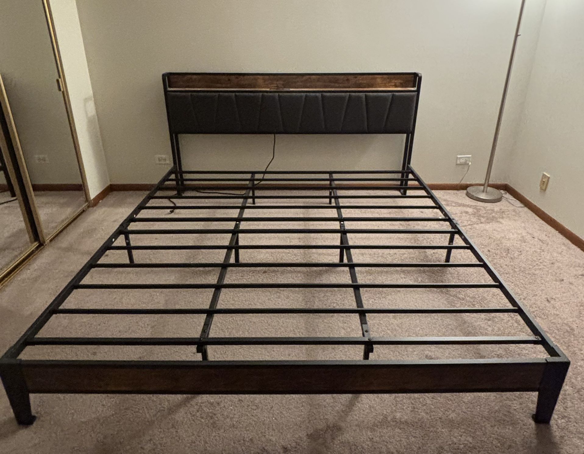 King-Size Storage Bed Frame w/ Headboard + USB/Outlet Charging Station — Only $70!
