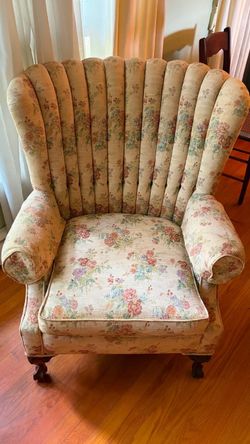 Vintage Floral Channel Back Armchair