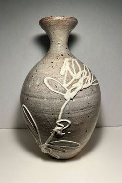RARE Mid-Century Modern Studio Art Pottery Gray & White Decor Earthenware Vase