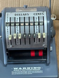 GORGEOUS Paymaster 9000 Series (Model 9000-8) Check Writer and Check Protector, a mechanical office machine used in the mid-to-late 20th century to s