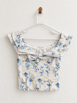 GUESS Blue Floral Off-the-Shoulder Crop Top