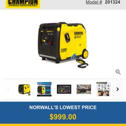 Champion 4500 Watt Portable Inverter Generator - Cash Only