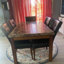 Marble Dining Room Table, 5 Chairs 