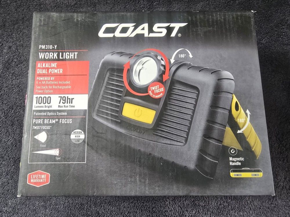 ^ Coast 3.7-Watt LED Black Battery-operated Rechargeable Portable Work Light NEW