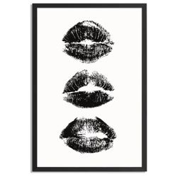Luxury Black And White Framed Wall Art Woman Makeup Kiss Lips Pictures 24x16 IN