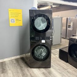 🔥 LG - 4.5 Cu. Ft. HE Smart Front Load Washer and 7.4 Cu. Ft. Gas Dryer WashTower with Steam and Built-In Intelligence - Black Steel🔥