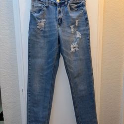 High Waist Distressed Blue Denim Jeans