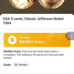 1984P Jefferson Nickel MintState  Uncirculating