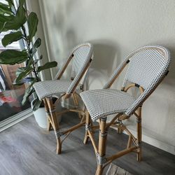 Serena & Lily Black Riviera Rattan Bar & Counter Stools $399 for both