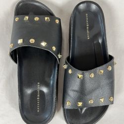 Mercer & Madison Black & Gold Studded Slides Flip Flops