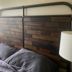 Queen Bed Headboard Wood and Metal Piping